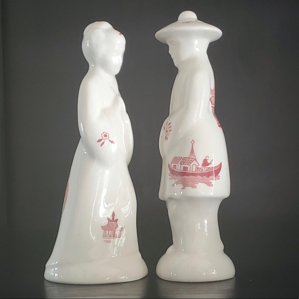 Churchill Willow Rosa Pink Salt & Pepper Shaker Set Figural Oriental Man & Woman